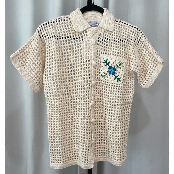 My Beachy Side Solina Hand-Crochet Cardigan Ivory Cotton Size Small NWT Elegant - Picture 2 of 6